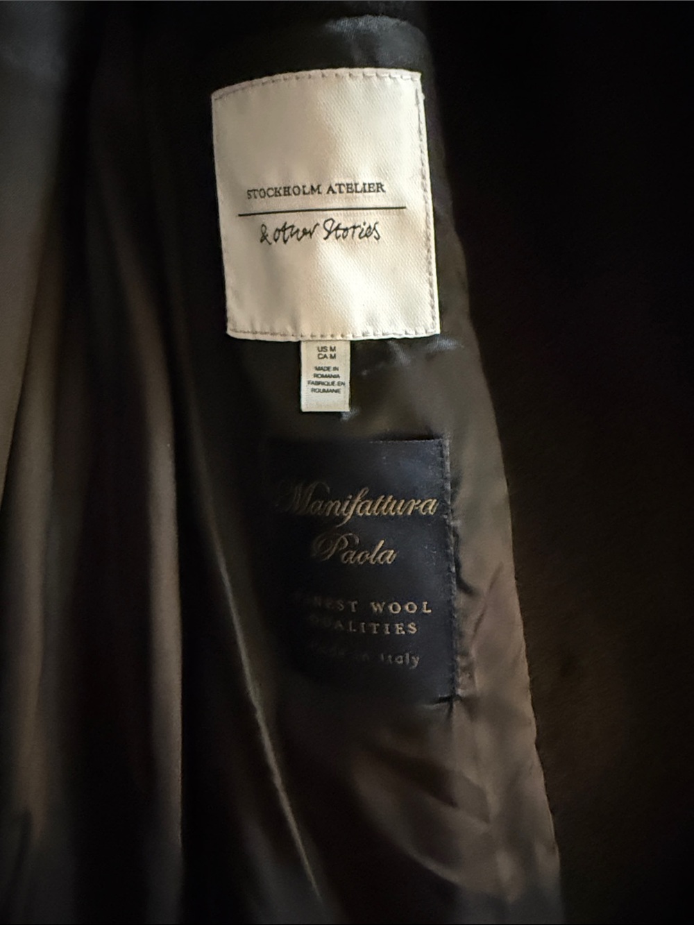 & Other Stories Black Double-Breasted Wool Trench Coat - Picture 3 of 4